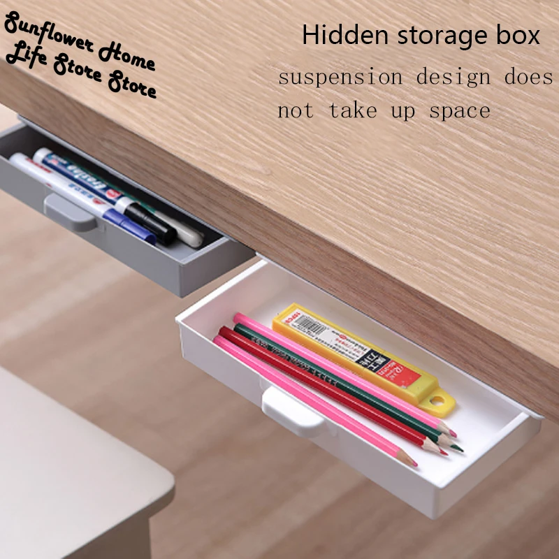 

50LB Under Desk Drawer Organizer Hidden Desktop Storage Box for Office Pen Holder Adhesive Stationary Container Kitchen Knife