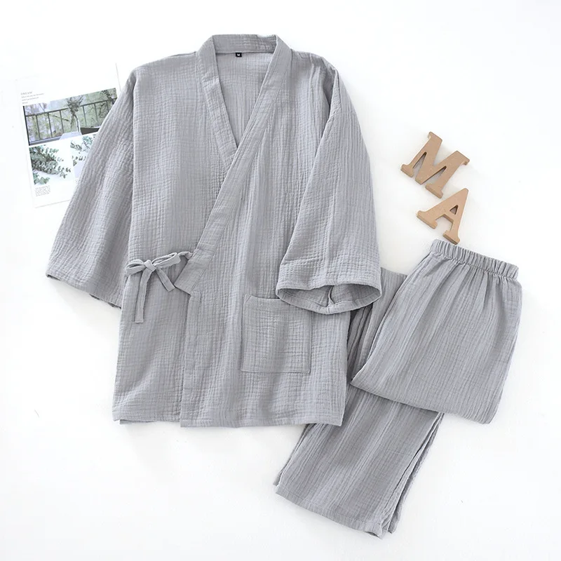 Men's and Women's Pajama Sets 100% Cotton Pajamas Two Pieces Japanese Kimono Set Sleepwear Nightwear Set For Couples