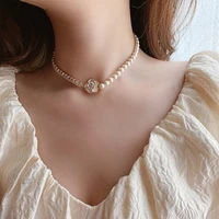 real gold electroplated pearl mosaic korean camellia flower necklace