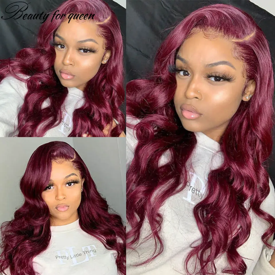 

99J цветной HD прозрачный кружевной передний парик для женщин 150% плотность тела волнистые кружева передние человеческие волосы парики с детс...