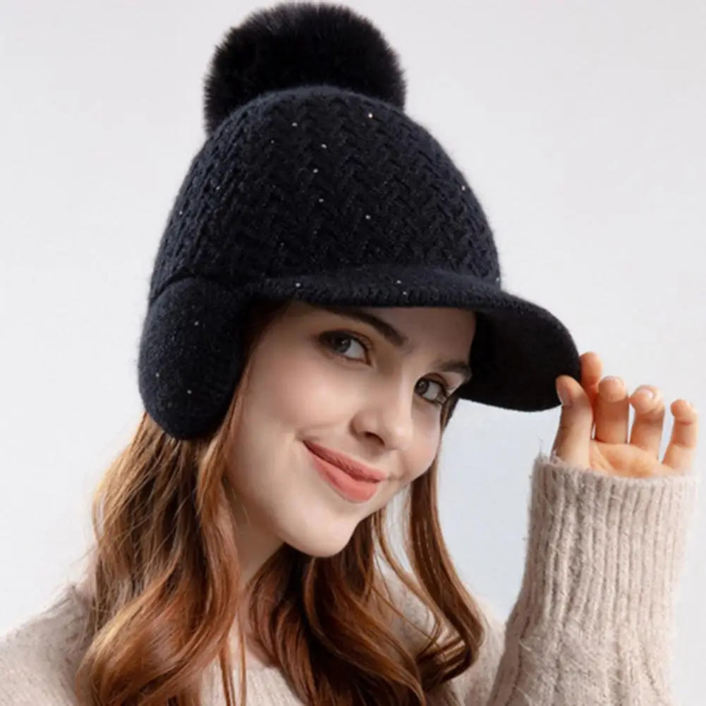 

Women Baseball Hat Foldable Knitted Hat Winter Stretchy Knitting Baseball Hat