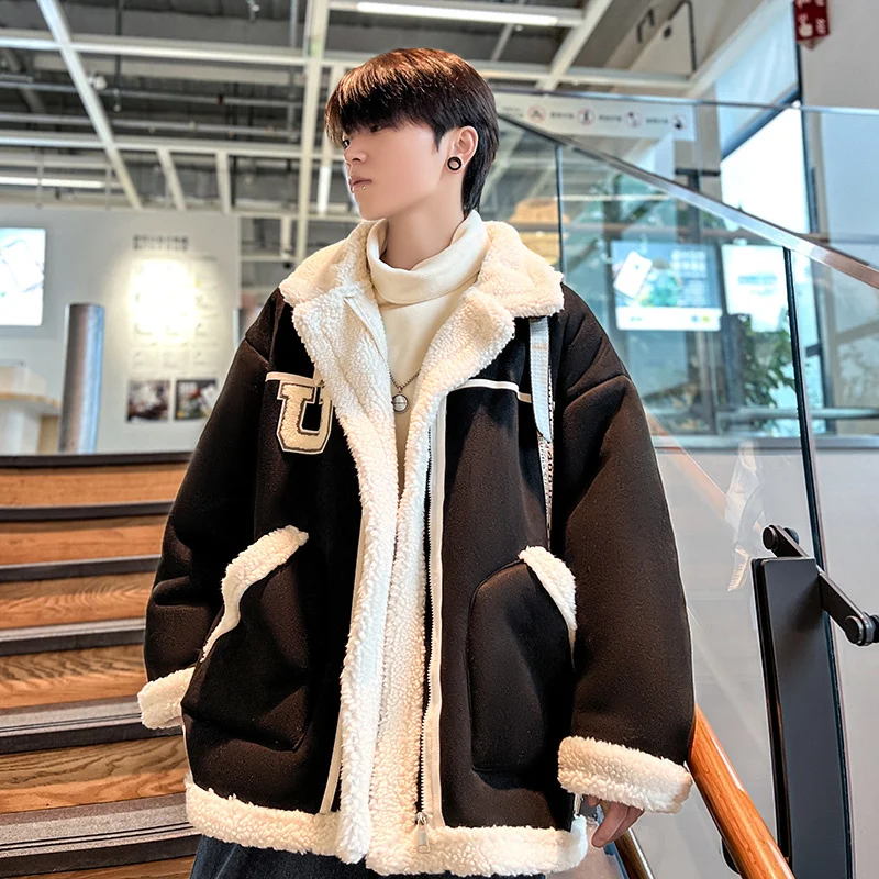 Winter Jacket Men Warm Fashion 3-color Thickened Lamb Wool Jacket Men Japanese Streetwear Loose Thick Short Coat Mens Clothes