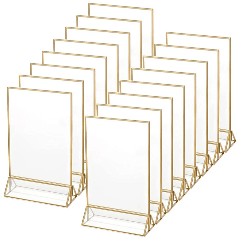 

18 Pcs Gold Sign Holder 4X6 Inch Acrylic Double-Sided Desktop Display Stand Wedding Table Digital Stand Table Sign Rack