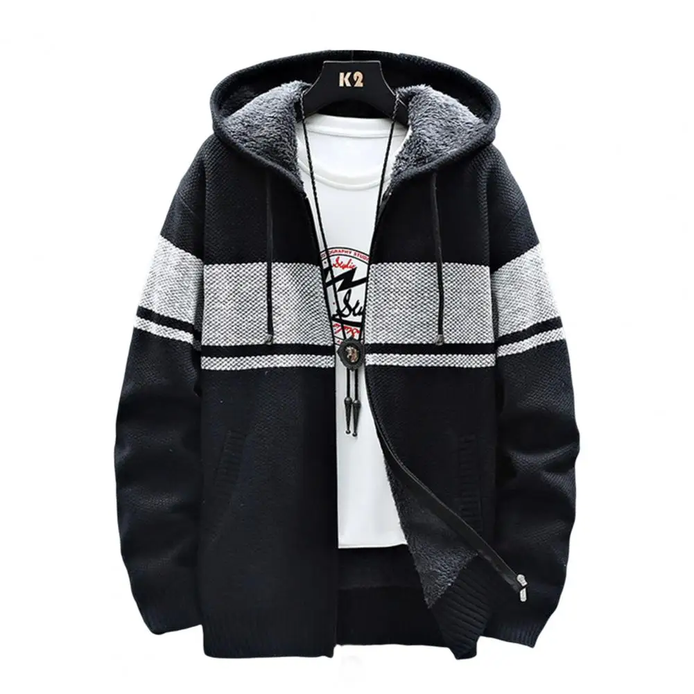 

Popular Men Hoodie Hood Outerwear Knitted Coat Thickened Ribbed Bottom Hoodie