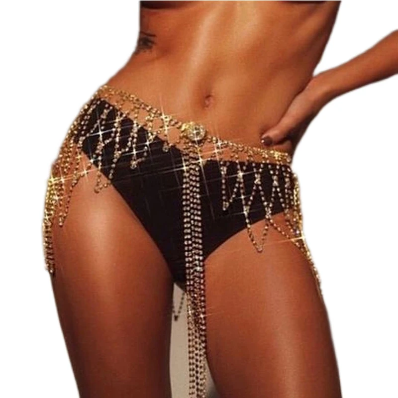 

Body Chain Sexy Waist Chain Belly Chain Rhinestone Tassel Belly Dance Skirt Bikini Nightclub Accessories Luxury Festive Jewelry