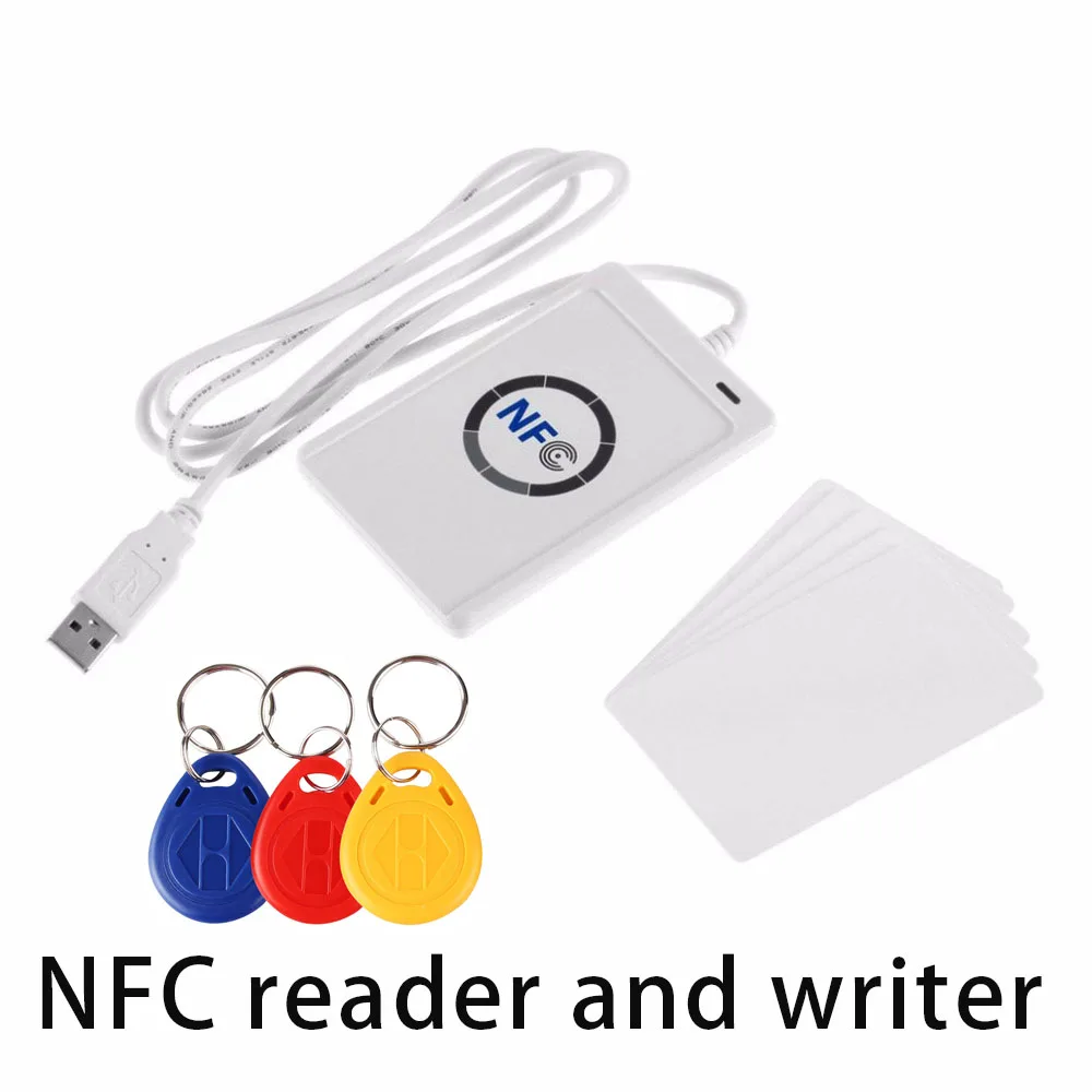 

NFC Reader USB ACR122U Contactless Smart IC Card and Writer Rfid Copier Duplicator UID Changeable Tag Card Key Fob Copier