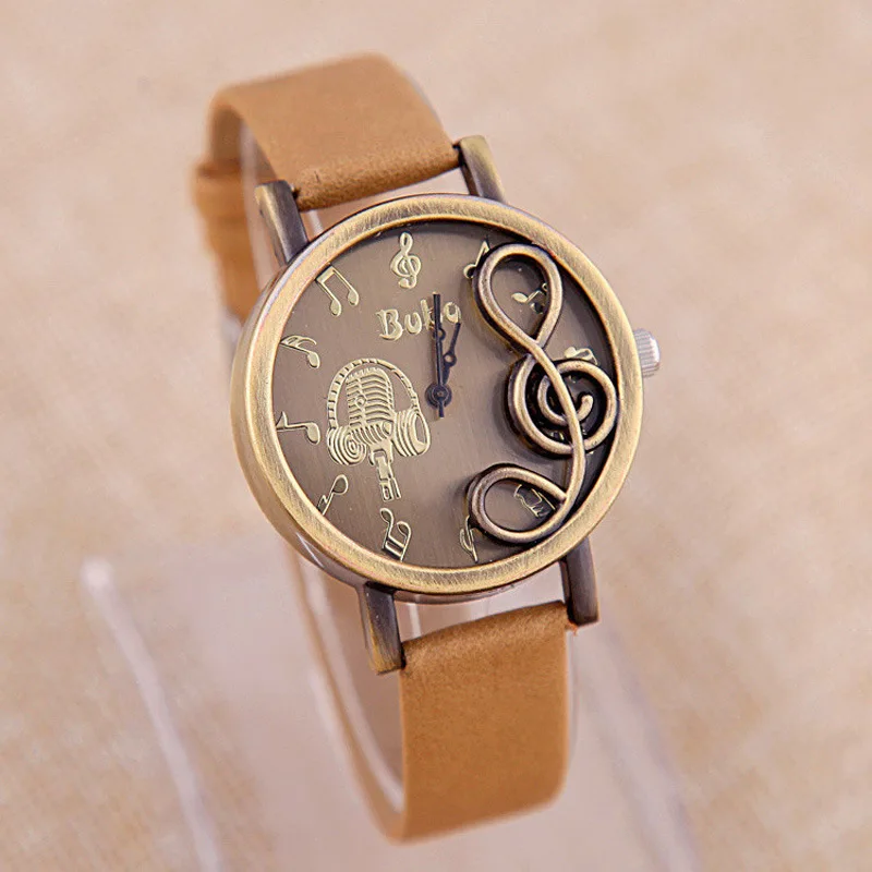 

Fashion Women Watches Elegant Musical Note Carving Decorate Leather Strap Wristwatch Ladies Casual Quartz Watch Clock Gift