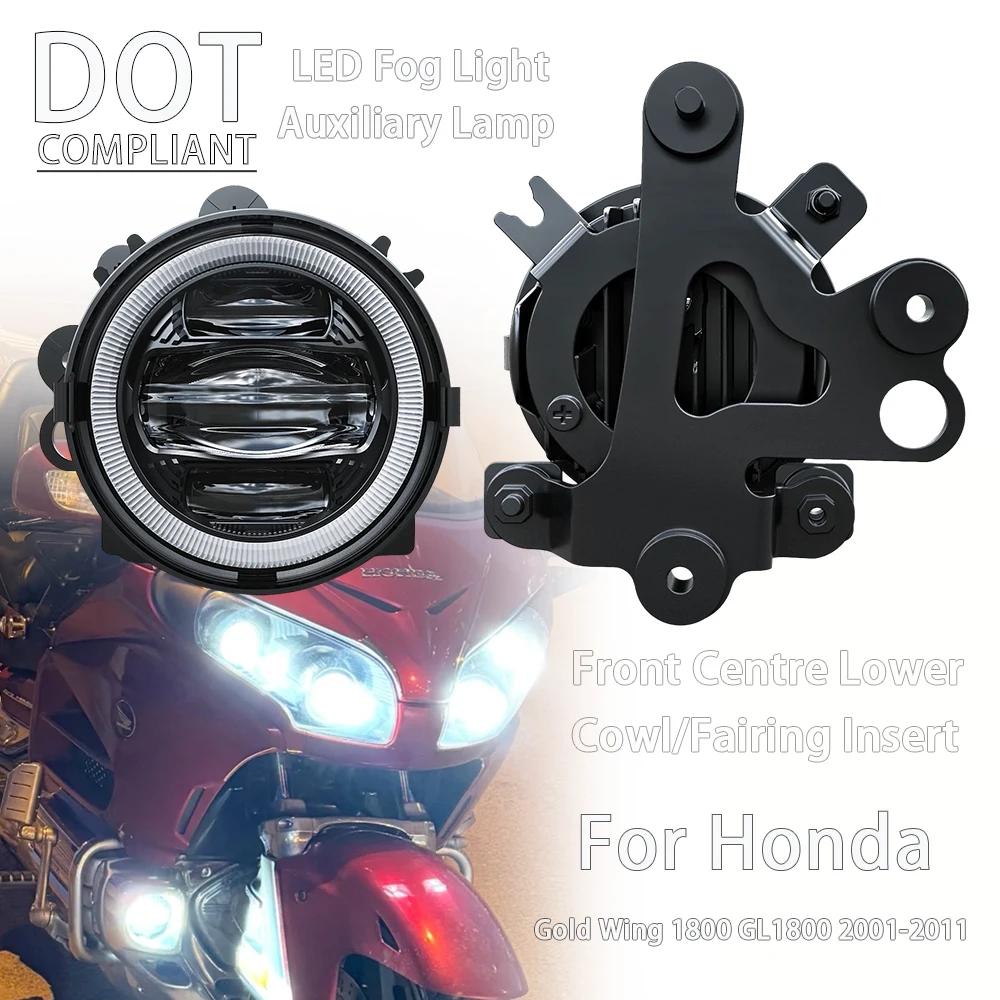 Фото Светодиодные противотуманные фары DOT для Honda Goldwing 1800 GL1800 Gold Wing 2001-2011, вспомогательная ближняя фара DRL, передняя центральная нижняя вставка капота №1