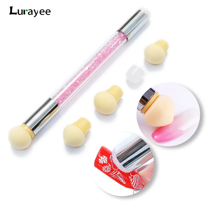 Двусторонняя градиентная Кисть для ногтей блестящие губки пудры точечная ручка