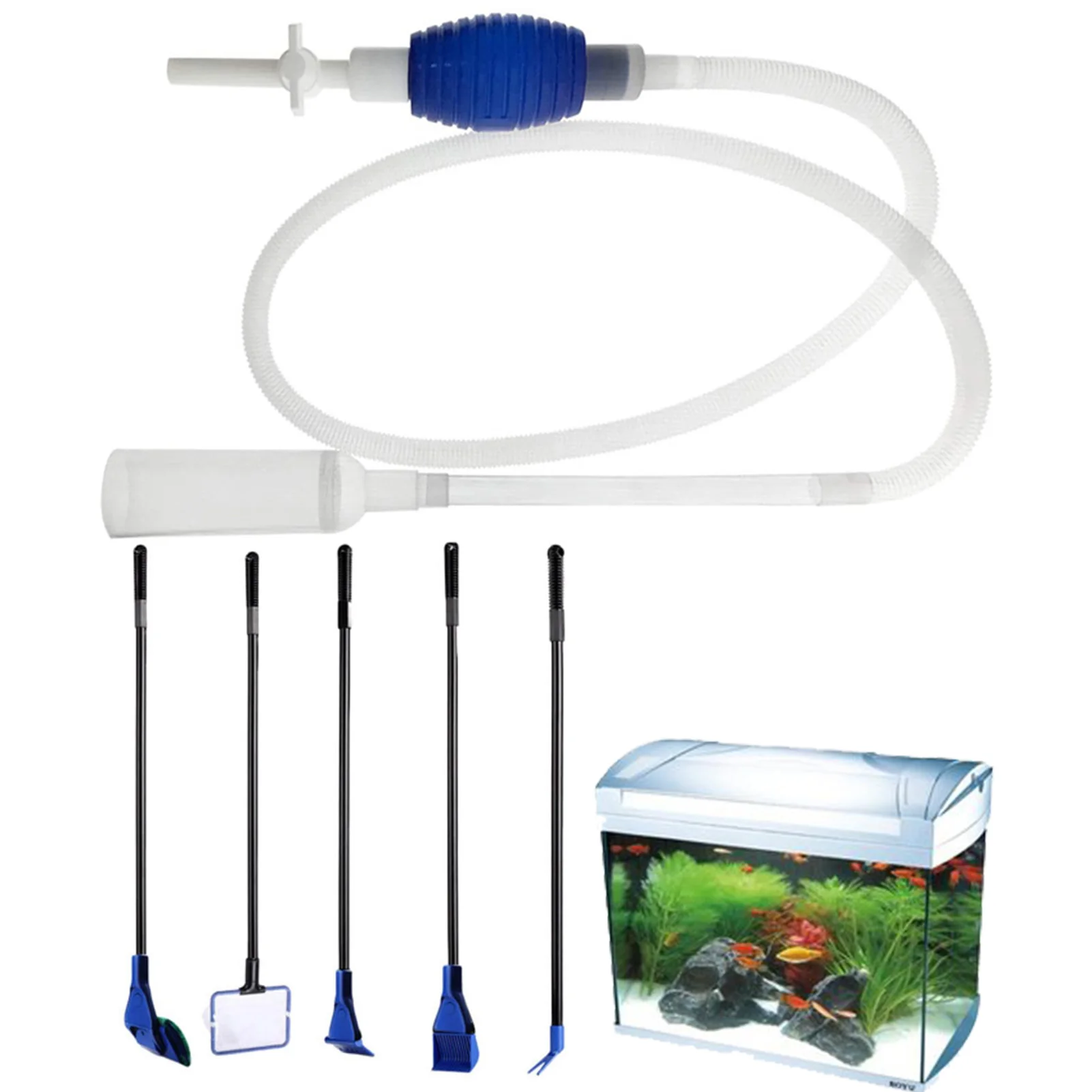 

5 In 1 Aquarium Cleaning Tools Kits Fish Tank Cleaner Set Fish Net Gravel Rake Algae Scraper Fork Sponge Brush Glass Cleaner