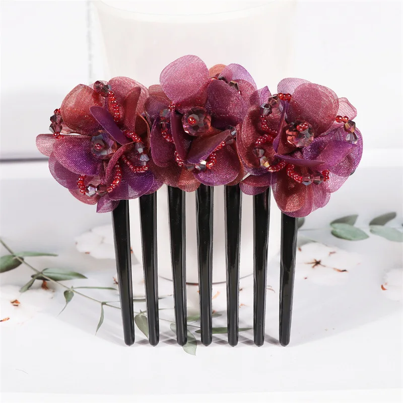 Женская заколка-гребешок из шелковой пряжи в стиле ретро