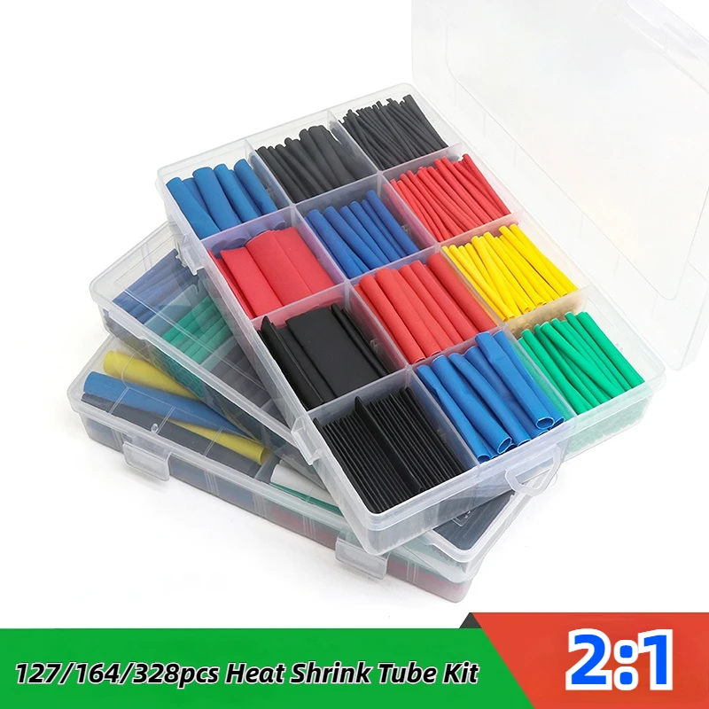 

127/164/328pcs 2:1 Thermoresistant Tube Heat Shrink Wrapping Kit Assorted Wire Cable Insulation Sleeving Set