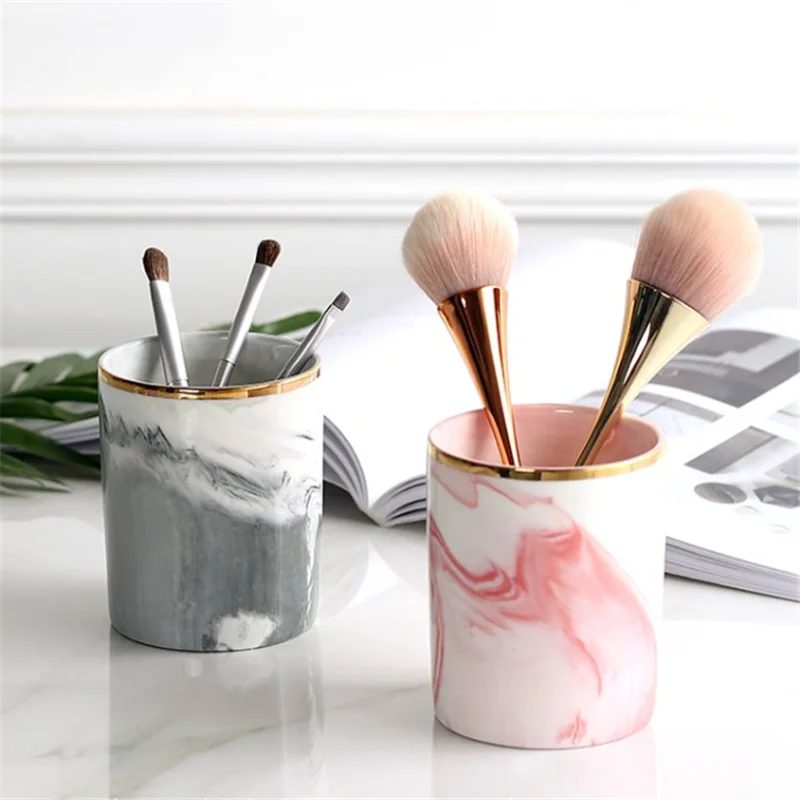 

Nordic Marble Pen Case Ceramic Tube Household Storage Box Cosmetic Eyebrow Pencil Storage Tube Brush Storage Home Organizer