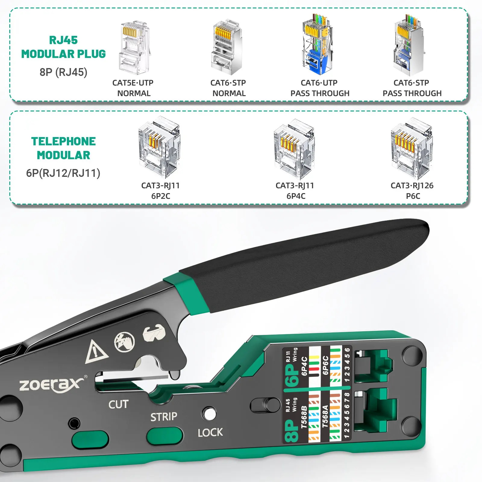 Обжимной инструмент ZoeRax RJ45, обжимной резак для Cat6 Cat5 Cat5e 8P8C, модульный разъем Ethernet, универсальный инструмент для проводов (art.: 3920c80cfd025) - 3920c80cfd025