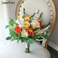 janevini vintage orange yellow silk roses western bridal bouquets handmade flowers real touch charm spring wedding fake bouquet