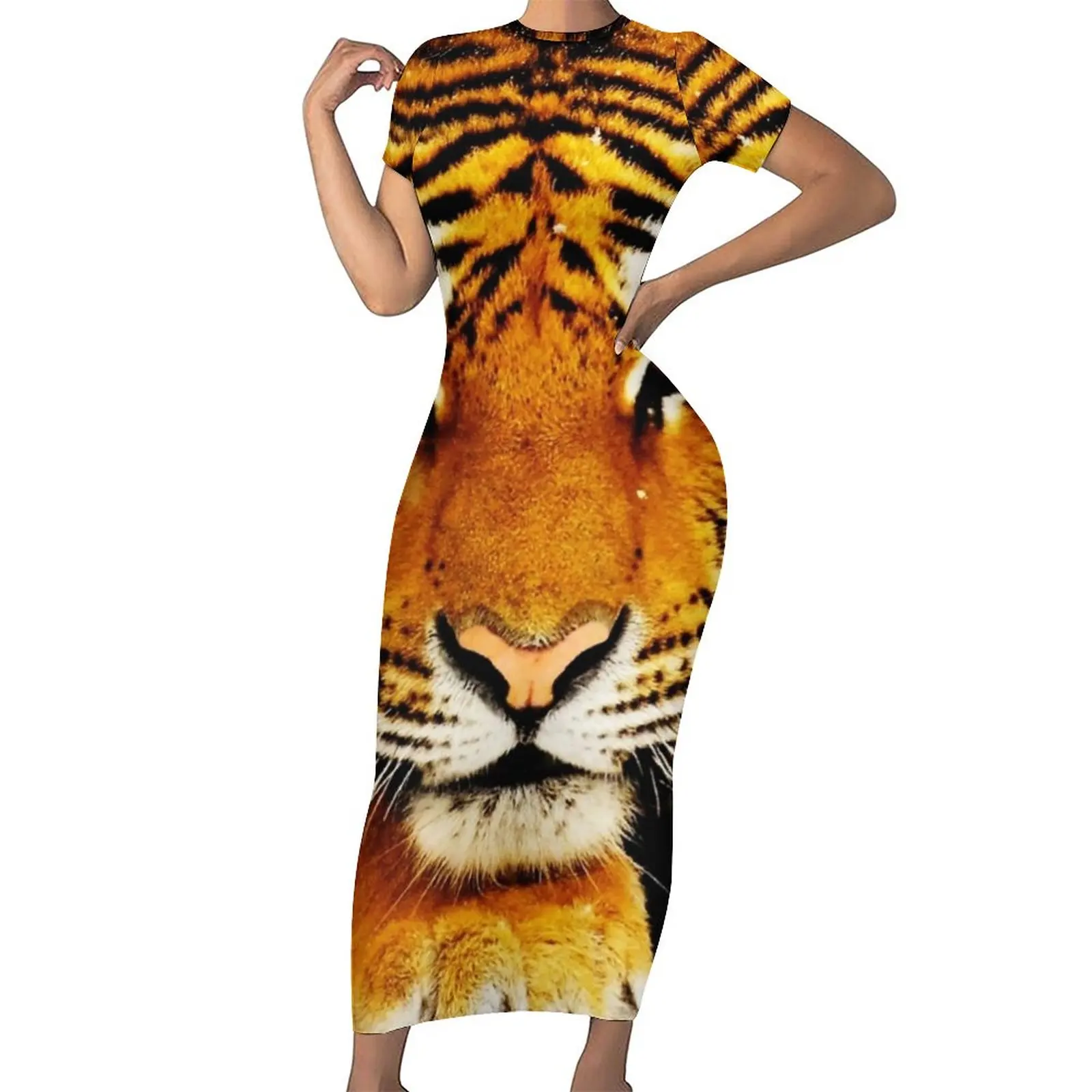 

Облегающее платье с принтом сибирского тигра, праздничные пикантные Макси-платья с дикими животными, женское платье с коротким рукавом и графическим принтом, большой размер