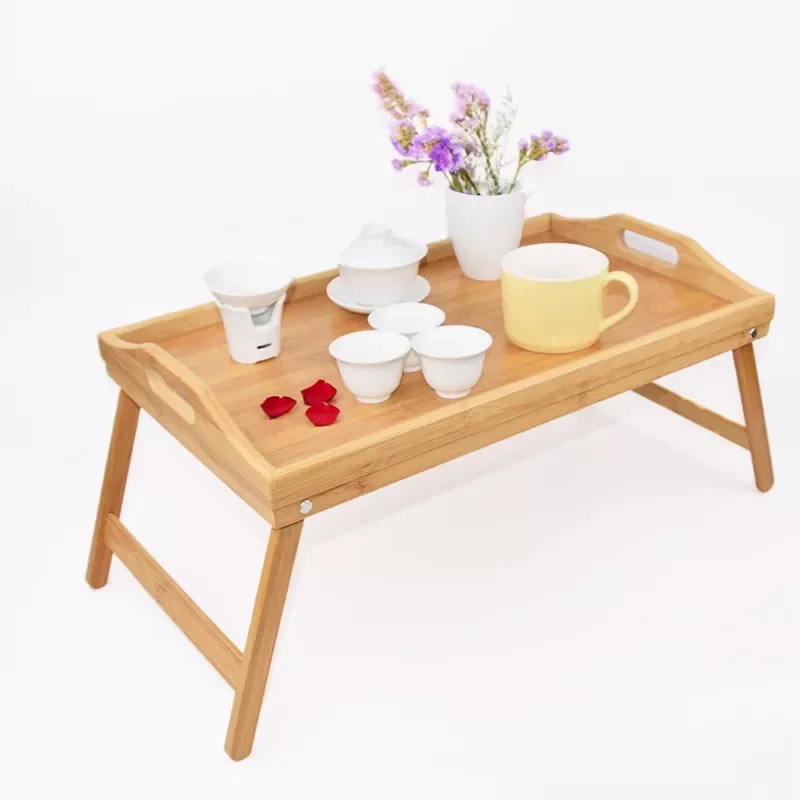 

Portable Bamboo Wood Bed Tray Breakfast Laptop Desk Tea Food Serving Table Folding Leg Laptop Desk