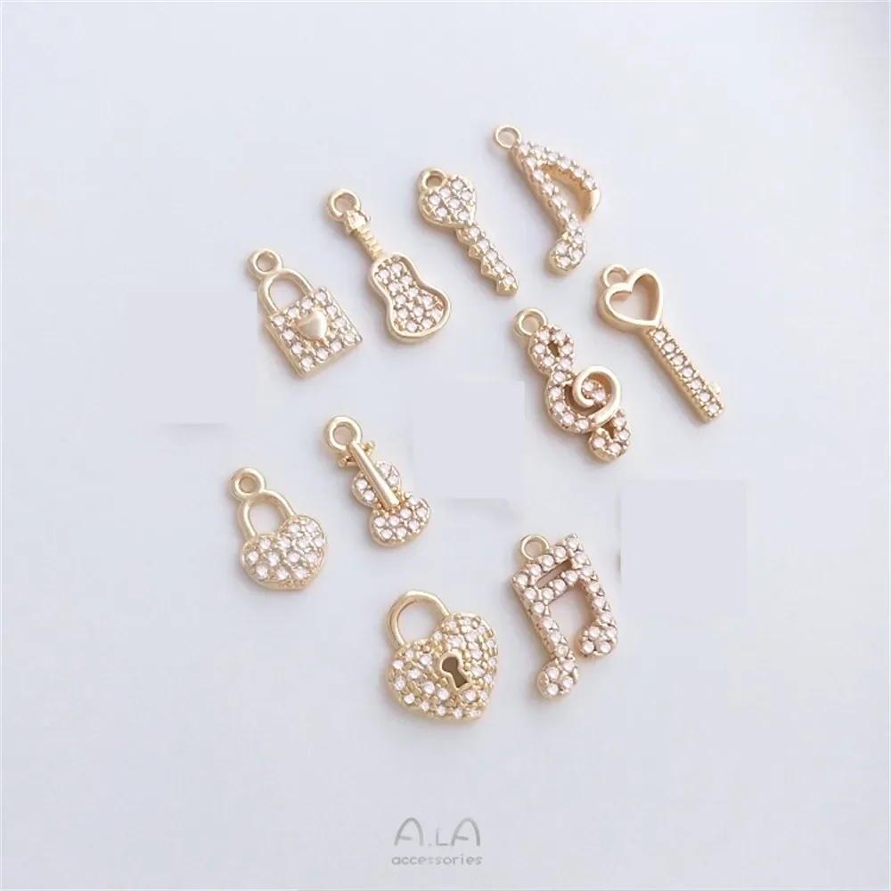 14-каратное золото микроцирконий клеверная нота скрипка ключ кулон в форме замка