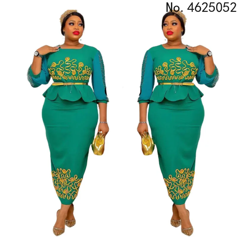 

XL-4XL африканская одежда из полиэстера для женщин, лето 2022, африканские женские комплекты из двух предметов с длинным рукавом и круглым вырез...