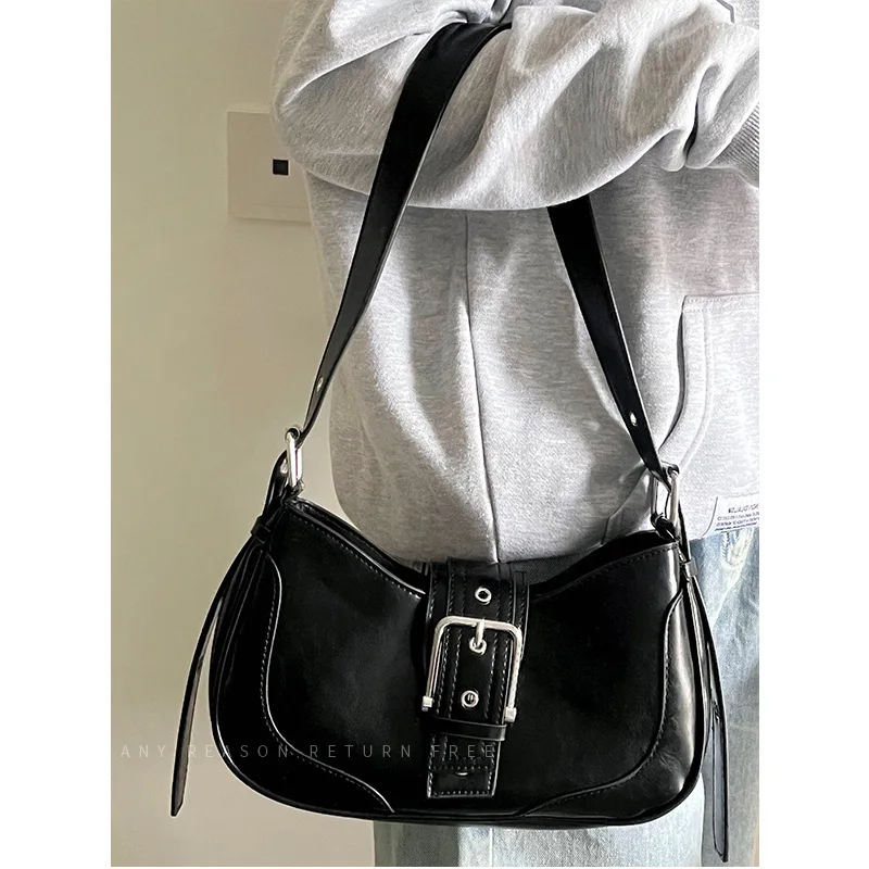 Fashion Shoulder Bag for Women PU Leather Black Simple Underarm Bag 2023 Luxury Designer Purses and Handbags Ladies Hand Bags