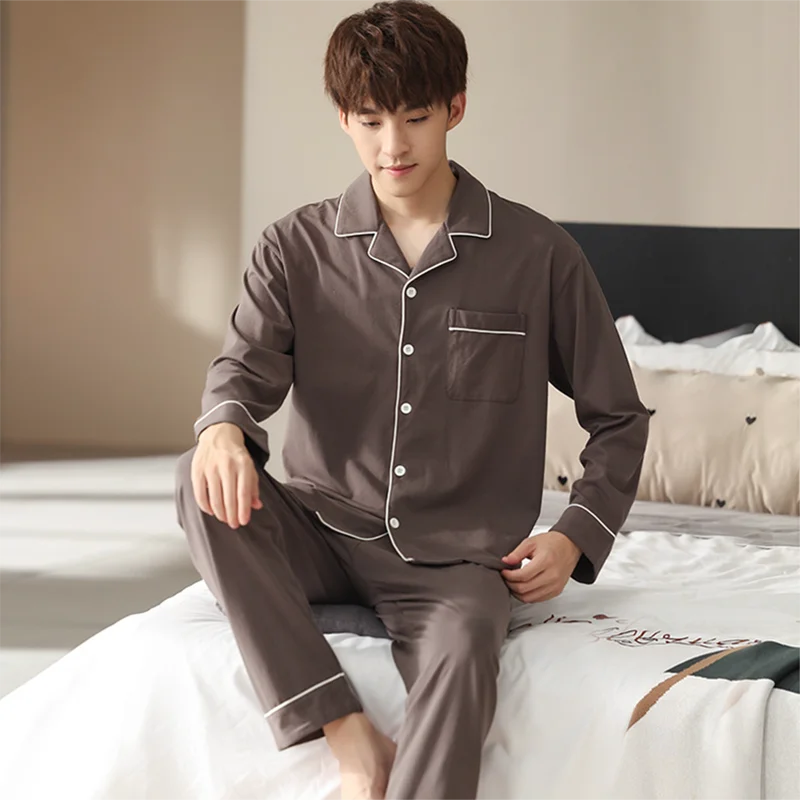 Men Pajama Spring Winter Sets Sleep Clothes Lounge Wear Long Sleeve Comfortable Quilted Turn-down Collar Homewear Pajamas