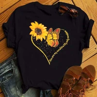 new kawaii women sunflower butterfly print black t shirts casual short sleeve tops cartoon graphic clothes female summer tees
