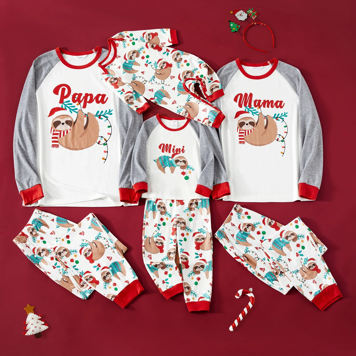 

PatPat Christmas Matching Suits for The Family Baby Boy Girl Mother Kids Outfits Sloth Pajamas Sets (Flame Resistant)