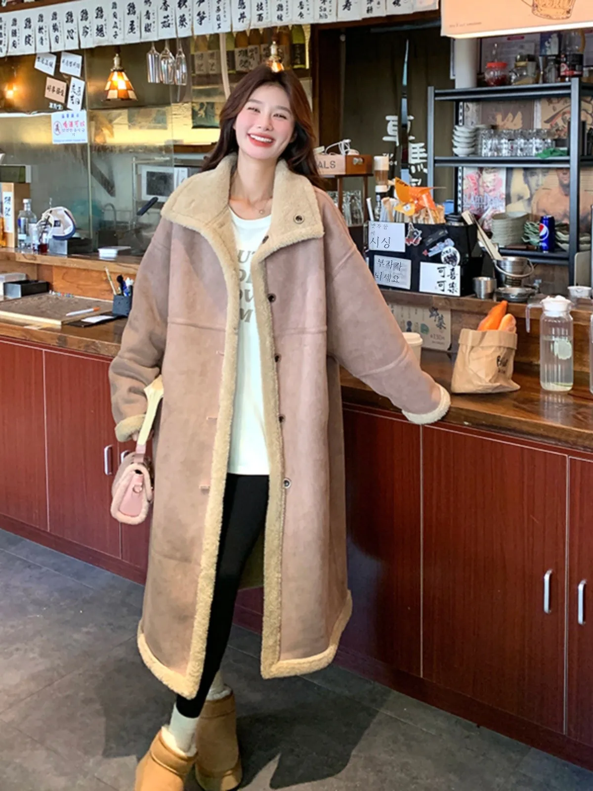 Розовое элегантное длинное меховое интегрированное пальто для женщин новинка