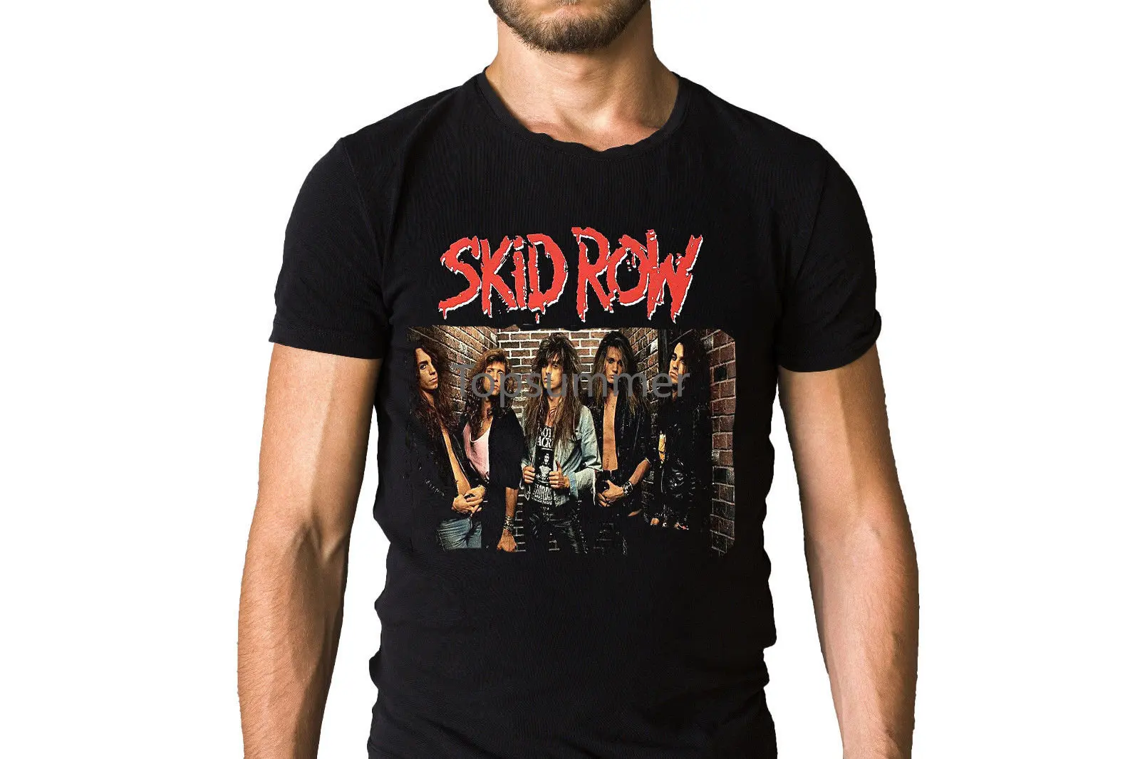 Skid Row Band Group Photo Logo T-Shirt Stranger Things Design T Shirt 2018 New 100 % Cotton Tee Shirt For Men The New