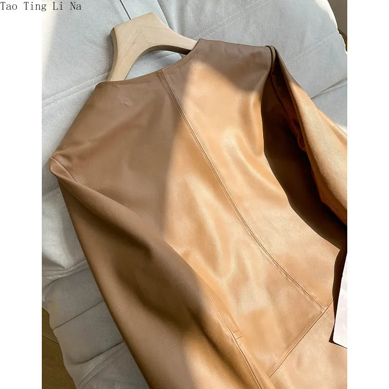 2023 Women New Genuine Sheep Leather Suit V-neck Real Sheepskin Leather Jacket W24