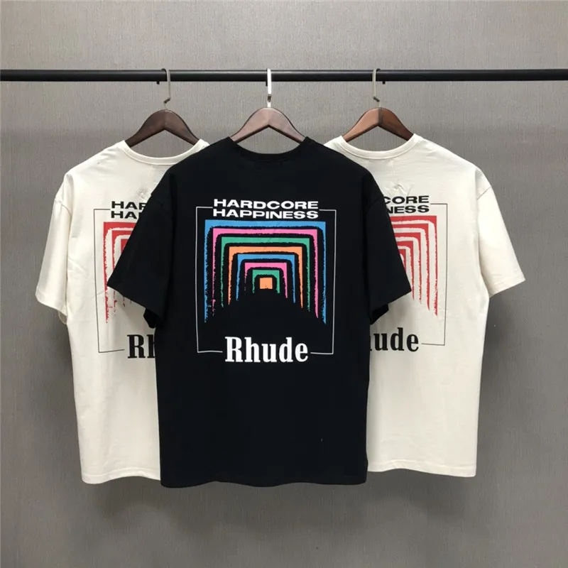 

Oversized RHUDE Men Women T-shirts Red Channel Pattern Print Rhude Tops Tee