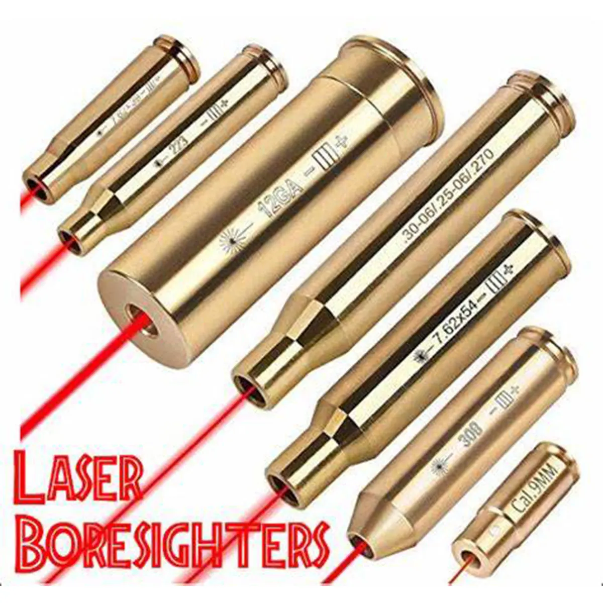 

Tactical Bore Sight Laser Sighter Training 9mm Bullet Boresighter Caliber 12GA 20GA .223 .308 5.45x39 7.62x39 9x19mm Snap Caps