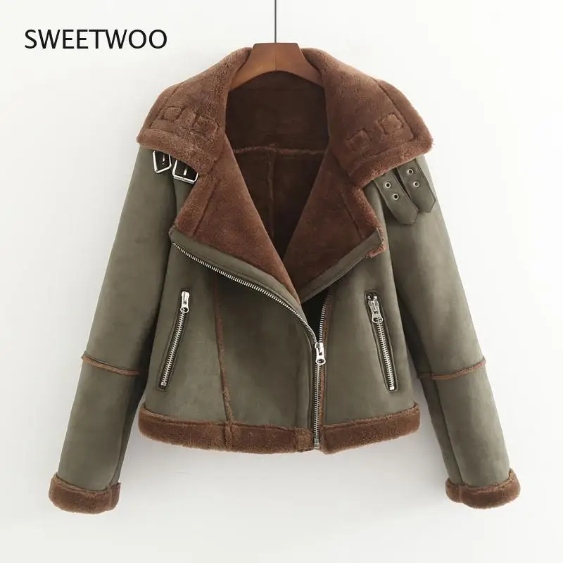 Faux Fur Thick Parkas Winter Warm Fashion Outerwear Women 2020 Streetwear Fake Sheepskin Coats Female Army Green Jackets Slim