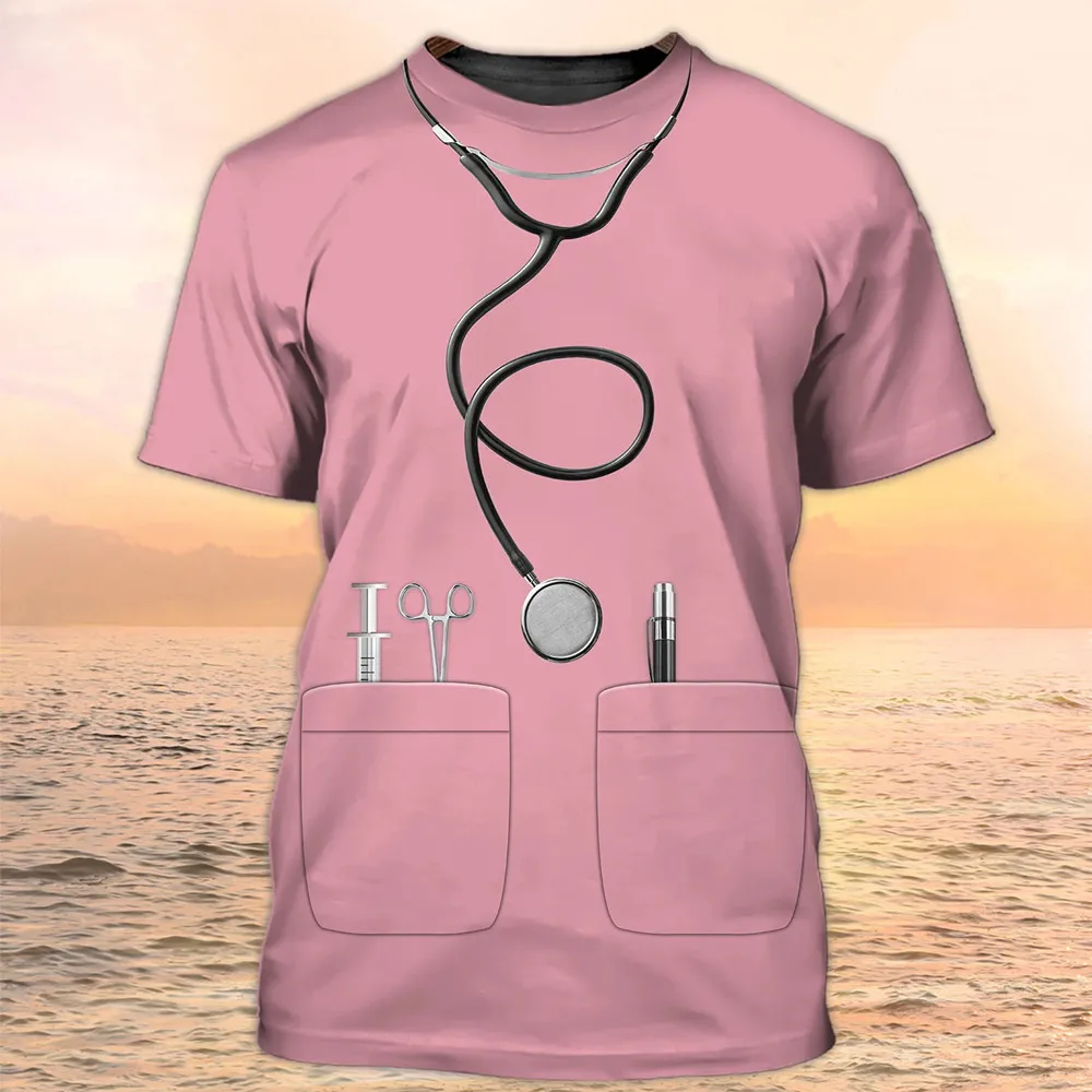 

2023 Fashion Short Sellves Women Tops 3d Doctors/nurse Workwear Personalization Unisex Top Summer O-neck Vintage Men's Tee Shirt