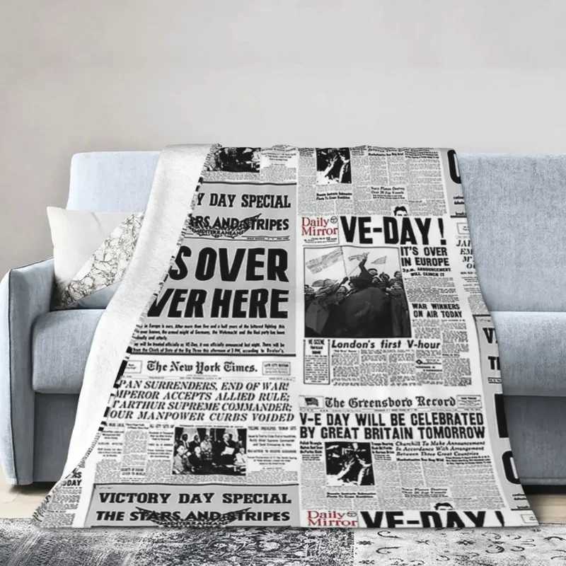 Одеяла с коллажем из газеты Победа 2 мировой войны мягкое теплое Фланелевое