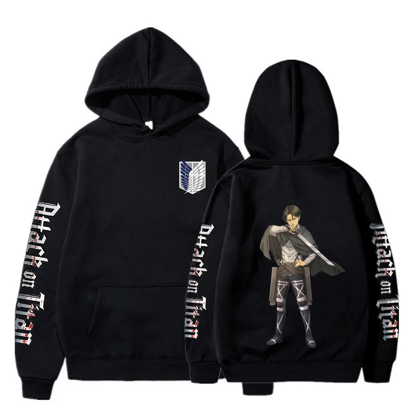 

Attack on Titan Anime Hoodies For Men Women Cool Levi Ackerman Print Hooded Swearshirts Casual Loose Pullovers Harajuku Clothing