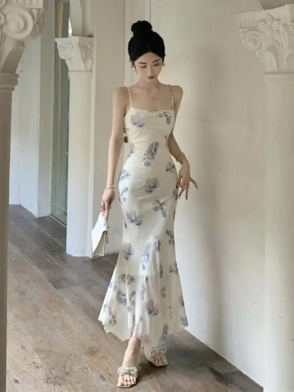 Длинное платье на бретельках Lady Yujie облегающее платье-футляр с принтом в стиле