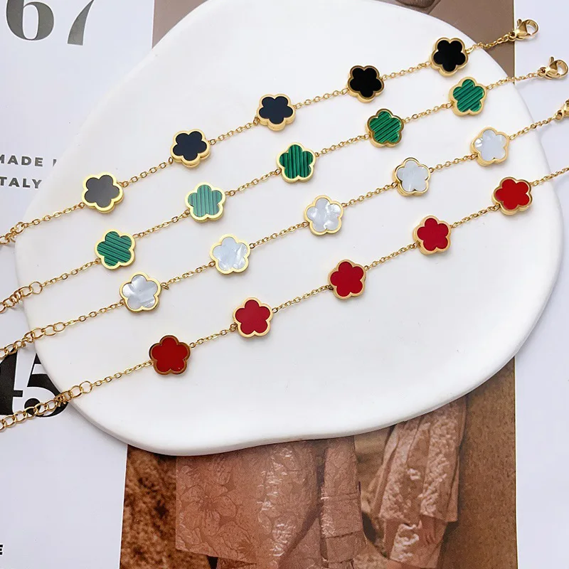 Женский классический браслет из титановой стали модный с цветами покрытый