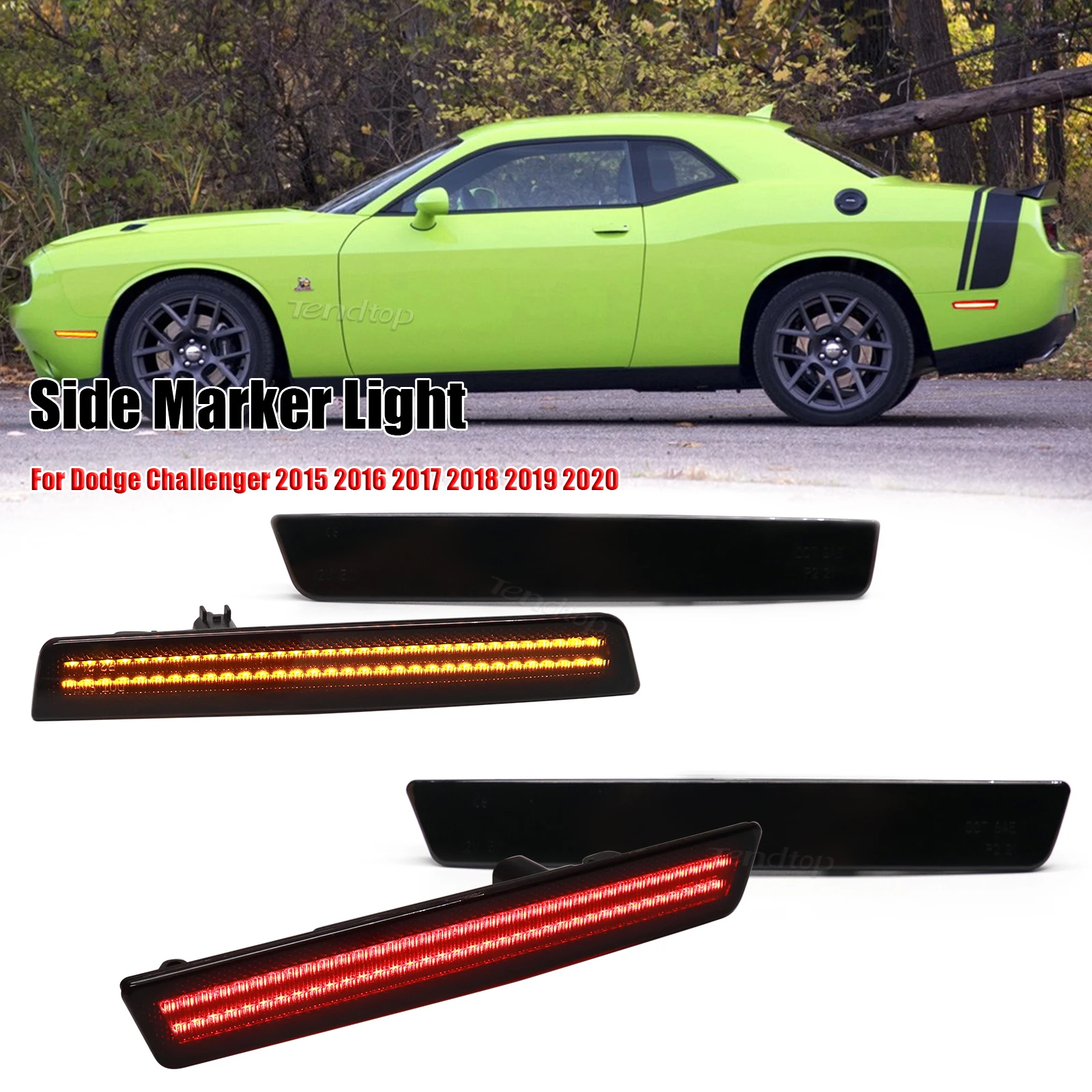 

LED Side Marker Lamp Turn Signal Lights For Dodge Challenger 2015-2022 Driving Light OEM Front Rear Bumper Amber Red Indicator