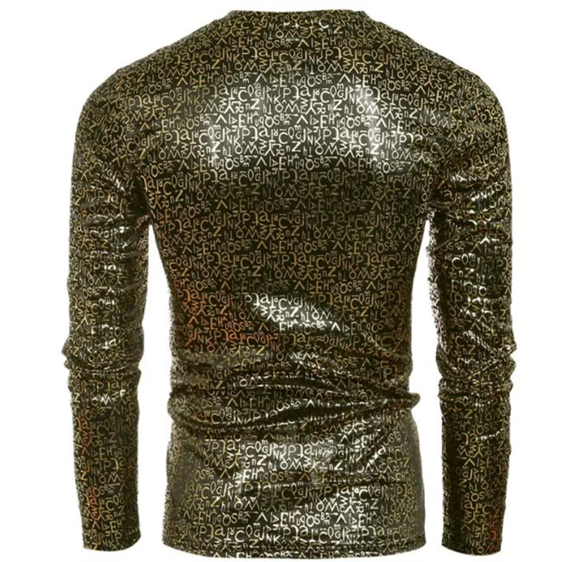 Long sleeve shirt men Letter print bronzing shirt camisa masculina teenage fashion slim sexy shirts mens shirt B109