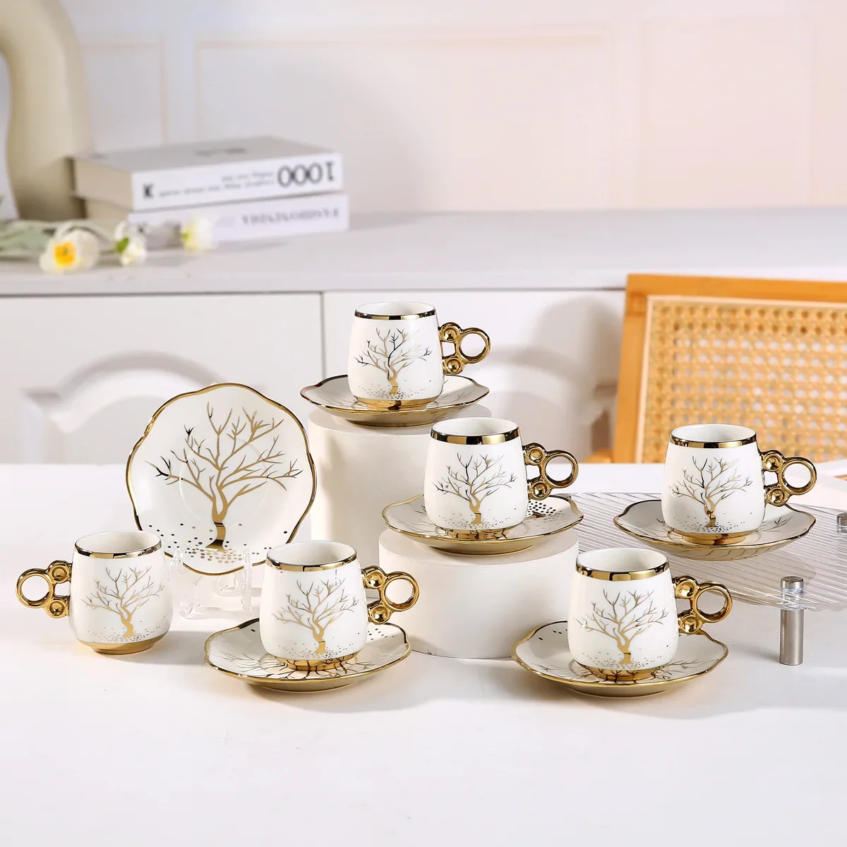 20 комплектов фарфоровые кофейные чашки с узором в виде дерева 6 шт. для эспрессо