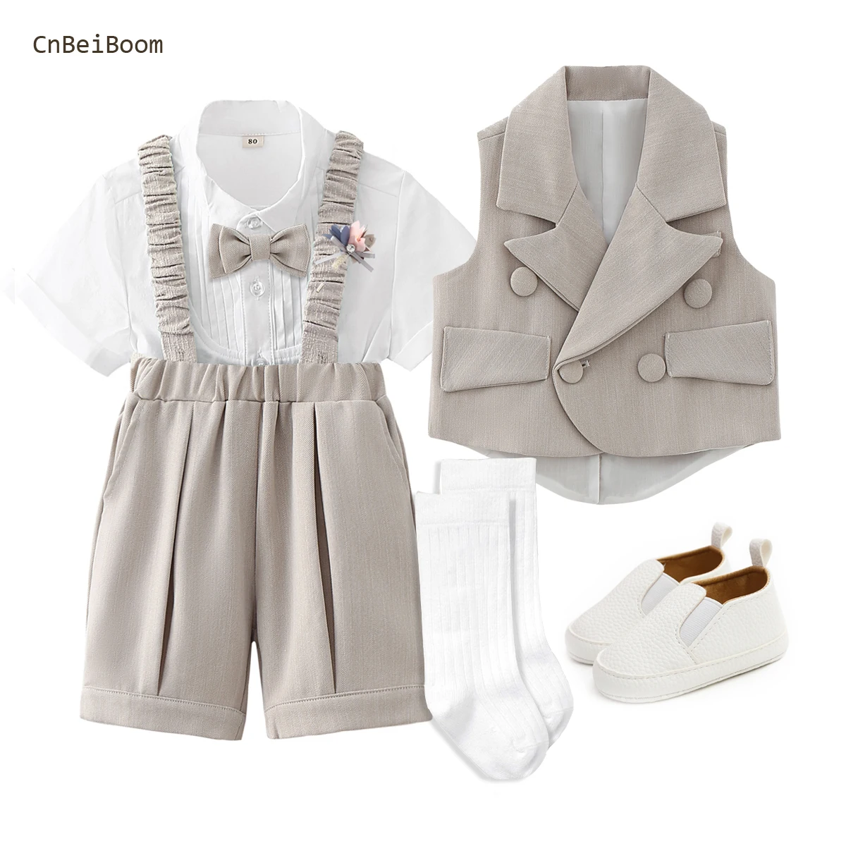 CNBeiBoom Boys Clothes Set Young Children Dress Khaki Vest Tuxedo Suit Kids Girl Birthday Prom Outfits for 12 3 4 Year Boutique