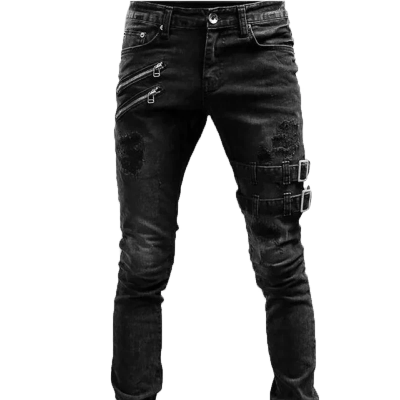 Men's Streetwear Skinny Cacual Designer Long Denim Pants Trousers Straight Jeans Fashion Streetwear Men Middle waist Jeans