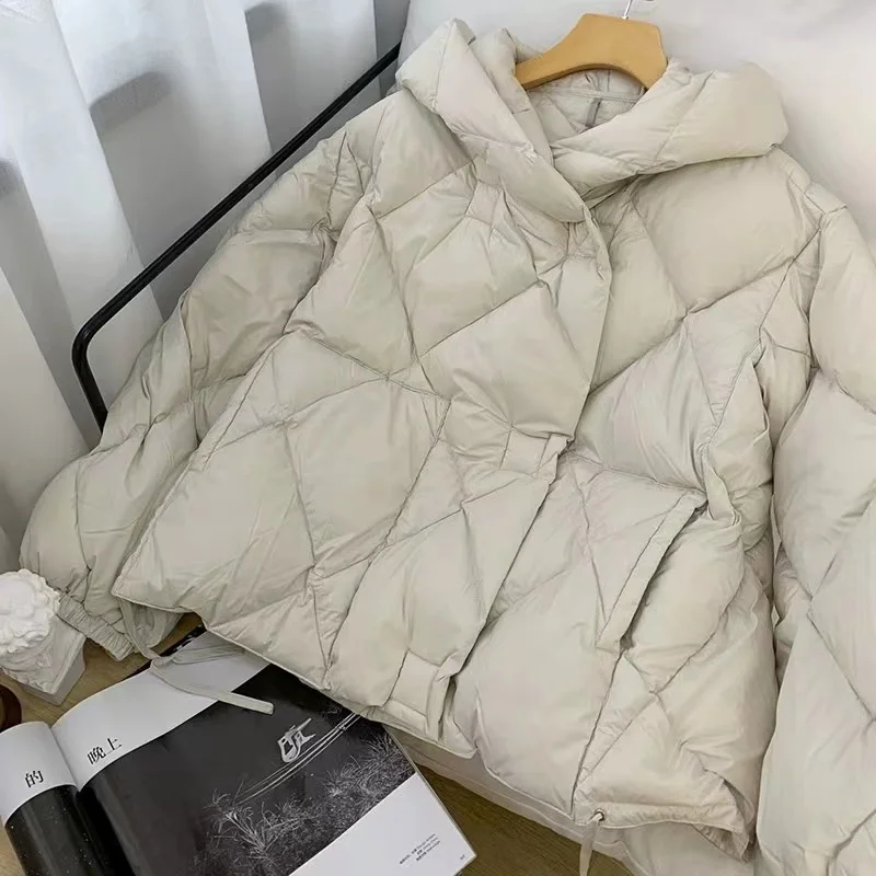 New Korean Fashion Winter Women 90% Down Jacket Hooded Parka Down Coats Solid Color Short Puffer Coat Ladies Casual Warm Outwear