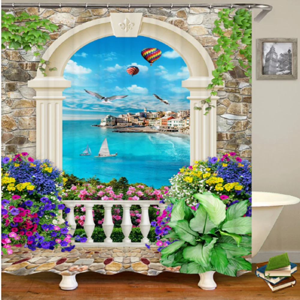 Настенная душевая занавеска с цветами Изогнутая Дверь цветной цветок домашний