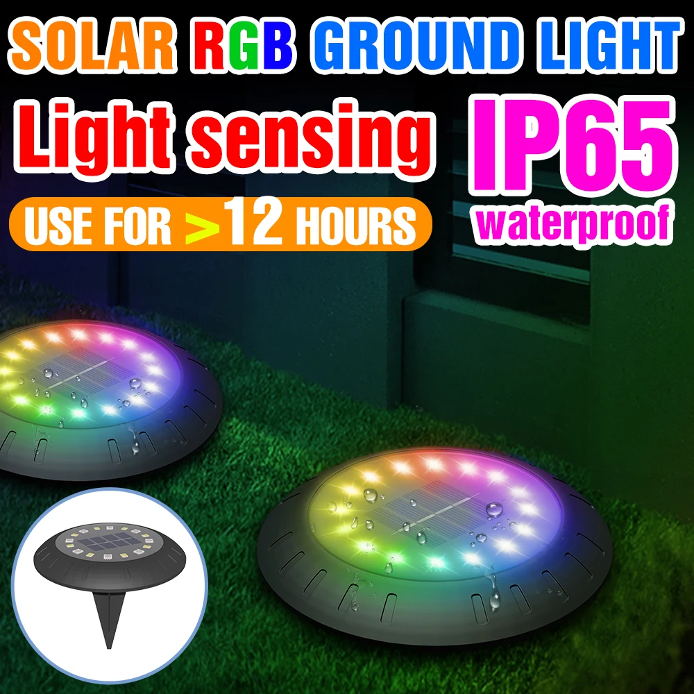 

LED Solar Light Outdoor IP65 Waterproof Garden Spotlights Light Sensing Buried Lamp Solar Panel RGB Luz Solar Patio Path Yard