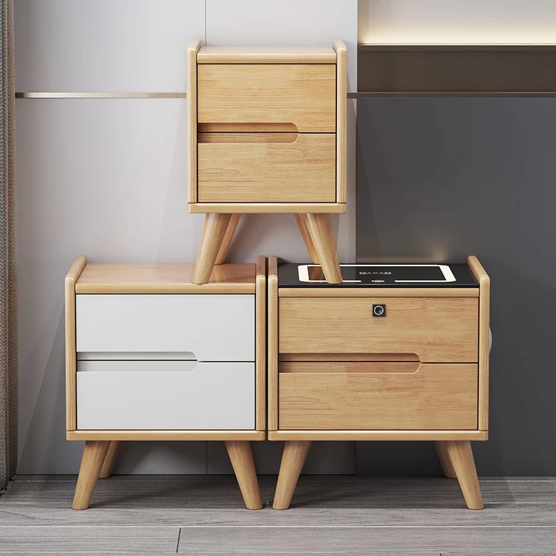 

All solid wood smart bedside table, simple wireless charging, bedroom locker, multi-function fingerprint lock, bedside safe