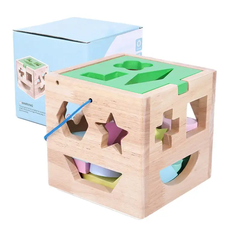 

Sorting Cube Box Intellectual Geometric Shape Blocks Shape Learning Toy Baby Cognitive Matching Geometric Wooden Building Blocks