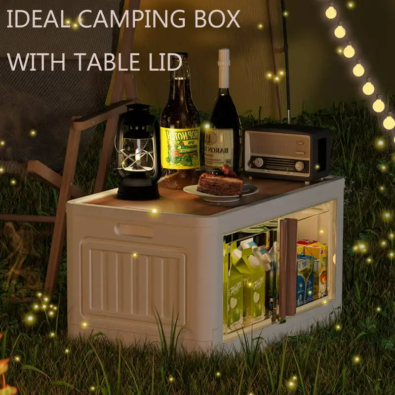 

Storage bins with lids-20 Gal Stackable Storage Bins with a Wooden Lid, 2 Packs Folding Utility Crates, Open Storage Bins with W