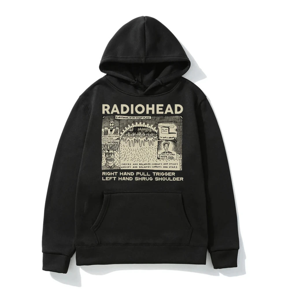 

English Rock Band Radiohead Print Hoodie Men Women Funny Retro Loose Breathable Hooded Sweatshirt Music Album Fleece Pullover
